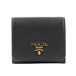 【PRADA】浮雕Logo 荔枝皮革暗釦三折短夾(黑色)/ 平行輸入 - 圖片 1