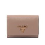 【PRADA】浮雕Logo 水波紋皮革翻蓋卡夾/零錢包(藕粉色)/ 平行輸入 - 圖片 1