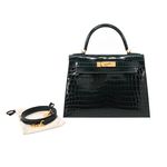 Hermes 愛馬仕 Kelly 28CM 點點鱷魚皮革 Z刻 手提/肩背凱莉包(6O松柏綠/金釦)/平行輸入 - 圖片 1
