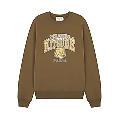 MAISON KITSUNÉ 卡其綠復古學院風LOGO長袖衛衣/ XS