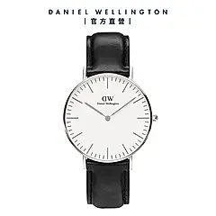 Daniel Wellington 手錶 Classic Sheffield 36mm爵士黑真皮皮革錶(DW00100036 DW00100053)/ 銀框