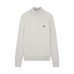 MAISON KITSUNÉ 米灰色狐狸頭LOGO長袖高領毛衣/ S