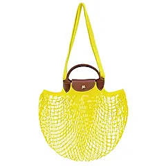 LONGCHAMP LE PLIAGE FILET系列網狀棉質手提/肩背兩用包(大/多色選)/平行輸入/ 檸檬黃