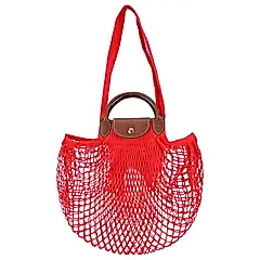 LONGCHAMP LE PLIAGE FILET系列網狀棉質手提/肩背兩用包(大/多色選)/平行輸入/ 紅