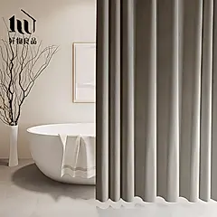 【好物良品】180x200cm_仿亞麻莫蘭迪色系防潑水防霉防潮加厚浴簾附掛環/ 深灰色