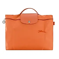 LONGCHAMP LE PLIAGE GREEN系列刺繡再生尼龍摺疊公事包(小/多色選)/平行輸入/ 胡蘿蔔橘