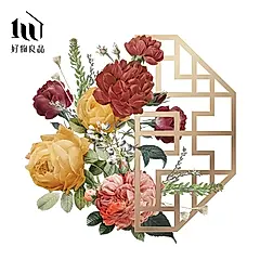 【好物良品】50x46cm牡丹款_新春過年節慶玻璃門窗靜電窗貼/ 小牡丹款-右半窗花
