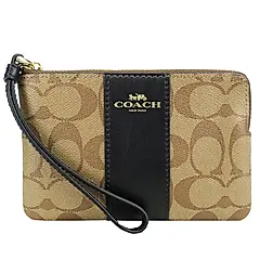 COACH 經典直紋PVC緹花拉鍊手拿包(任選)/平行輸入/ 卡其黑