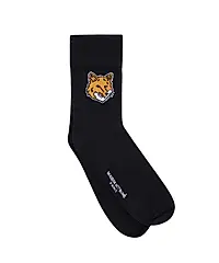 MAISON KITSUNÉ 極致黑狐狸頭LOGO中筒襪/36