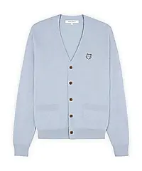 MAISON KITSUNÉ 淺藍色V領狐狸頭LOGO經典針織外套/中性/XL
