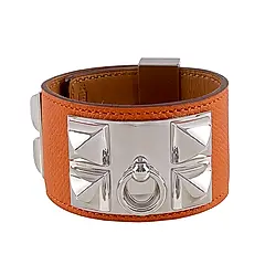 【HERMES】EPSOM皮 鉚釘銀釦CDC手環 _展示品(S)(橘色)/ 平行輸入