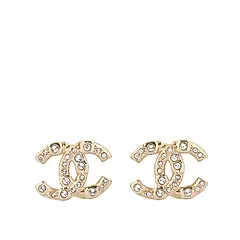 【CHANEL】CC Logo 大小水鑽鑲飾針式耳環(金色)/ 平行輸入