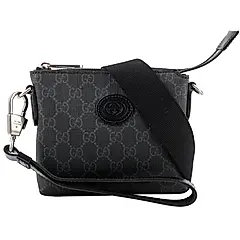 【GUCCI】Interlocking G 標誌附手提把迷你郵差包(黑灰色)/ 平行輸入