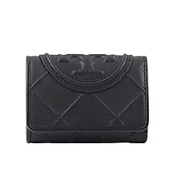 【TORY BURCH】Fleming 縫線納帕皮革小款三折短夾(黑色)/平行輸入