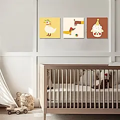 【Supreme print】三聯式 油畫布無框畫30x30cm 小鴨/臘腸狗/小羊 可愛動物 手繪風(掛畫 兒童房 北歐風 裝飾 插圖)