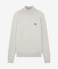 MAISON KITSUNÉ 米灰色狐狸頭LOGO長袖高領毛衣_男/中性/ XL