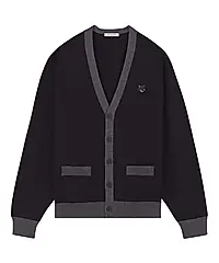MAISON KITSUNÉ 寧靜黑灰滾邊變化狐狸頭LOGO開襟針織衫_男/中性/ L