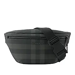 【BURBERRY 巴寶莉】Cason 塗層帆布及牛皮腰包(炭灰色)/ 平行輸入