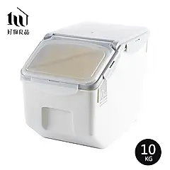 【好物良品】10KG_日式廚房透明掀蓋式密封防潮防霉儲米箱米缸(附量杯)/ 10KG/ 白色