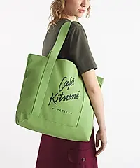 CAFÉ KITSUNÉ 馬鞭草綠手繪LOGO購物袋