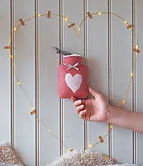 德國 dorothee lehnen 手工羊毛氈熱水袋/ 方型/ 淺粉愛心/ 珊瑚粉底