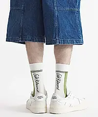 CAFÉ KITSUNÉ 煎茶綠色塊手繪LOGO中筒襪/ 40