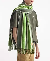 CAFÉ KITSUNÉ 煎茶綠條紋學院風羊毛混紡圍巾