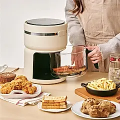 【G-PLUS 拓勤】3L 樂透鍋 智慧玻璃氣炸鍋 GP-J02 米黃