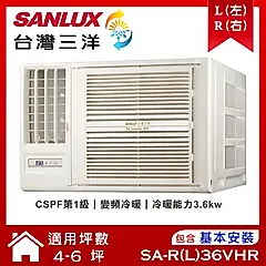 【SANLUX 台灣三洋】 4-6坪變頻R32冷暖窗型冷氣 (SA-L36VHR/SA-R36VHR)/ 左吹