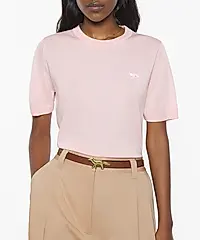 MAISON KITSUNÉ 玫瑰露水粉小狐狸LOGO經典短袖毛衣_女/ S