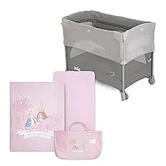【Joie】kubbie sleep 嬰兒床+悅讀比得兔床邊床三件式床組/床寢組 (被子、床包、提袋)/ 粉色