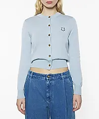 MAISON KITSUNÉ 繡球花淺藍變化狐狸頭經典開襟針織衫/女裝/ XL