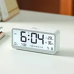 日本霜山 多功能桌上型溫溼度電子鐘 (貪睡鬧鐘/夜光鬧鐘)/ 白