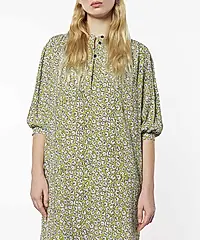 MAISON KITSUNÉ 迷霧金盞花黃滿版小雛菊印花綁帶洋裝/女/ 38