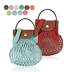 LONGCHAMP LE PLIAGE FILET系列網狀棉質手提/斜背兩用包(迷你/多色選)/平行輸入/ 潟湖藍