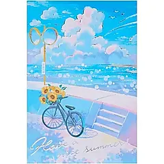 Sanrio明信片/ 76-5/ 海岸線旁的腳踏車