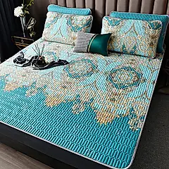 【ONE HOUSE】印花/素色 乳膠冰絲涼蓆-雙人/ 印花_雙人 -紫金花