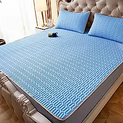 【ONE HOUSE】印花/素色 乳膠冰絲涼蓆-雙人/ 素面_雙人-素水藍