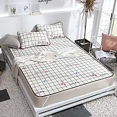 【ONE HOUSE】日式超涼爽冰絲涼蓆(雙人三件套)/ 雙人-格子櫻桃