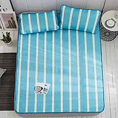 【ONE HOUSE】日式超涼爽冰絲涼蓆(雙人加大三件套)/ 雙人加大-條紋藍