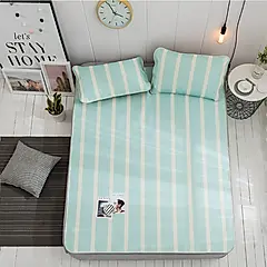 【ONE HOUSE】日式超涼爽冰絲涼蓆(雙人加大三件套)/ 雙人加大-條紋綠