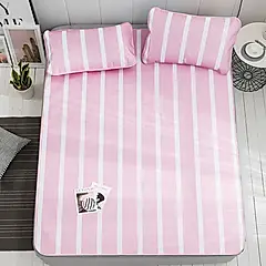 【ONE HOUSE】日式超涼爽冰絲涼蓆(雙人加大三件套)/ 雙人加大-條紋粉