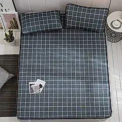 【ONE HOUSE】日式超涼爽冰絲涼蓆(雙人加大三件套)/ 雙人加大-格子黑