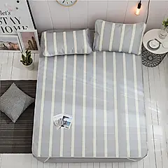 【ONE HOUSE】日式超涼爽冰絲涼蓆(雙人加大三件套)/ 雙人加大-條紋灰