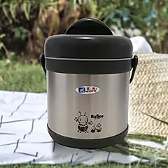 源味二層高真空304不鏽鋼提鍋-1.5L-1入/ 莫蘭迪灰