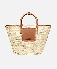 JACQUEMUS 棕色皮革手把大草編包