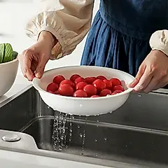 日本霜山 淺型可微波耐熱瀝水籃+盆兩件組-1.5L