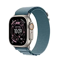 【預購】Apple Watch Ultra 3 49mm GPS+行動網路版/ 原色鈦金屬錶殼/ 淡藍色高山錶環 M