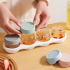 梵特 可微波蒸煮耐熱密封玻璃保鮮罐四件組(附收納底座)