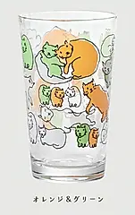 日本 ADERIA 貓貓滿屋玻璃杯/ Orange+Green